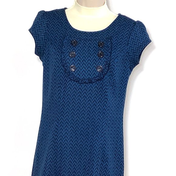 BeBop Dress Blue Black Chevron Geometric Print Small S Ruffle - Picture 2 of 9